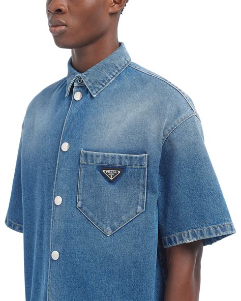 prada organic denim shirt|prada cettire men's shirt.